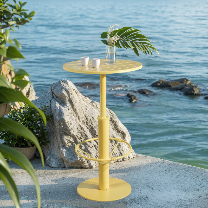 Sory Round Metal Outdoor Bar Table , 23.62'' in. W 23.62'' in. D, Yellow