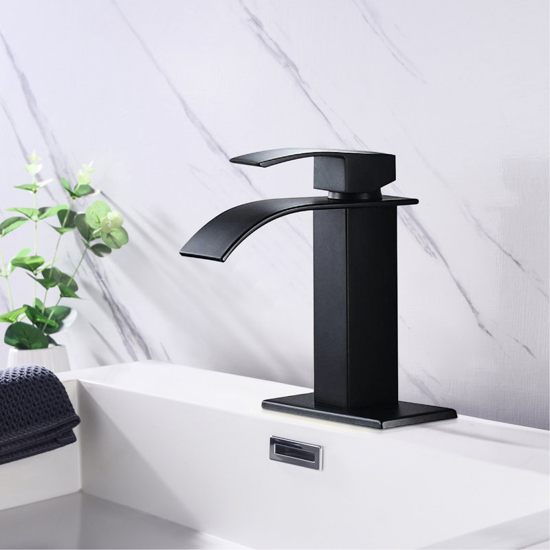 Stainless Steel Waterfall Spout Bathroom Faucet, Single Handle, Matte Black Hue, Matte Black