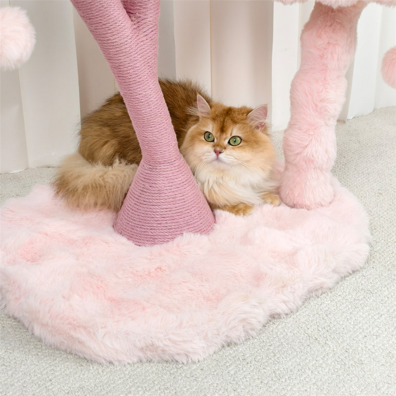 Flowe Cat Tree Ultra Soft Fluffy Plush, Heavy Duty Tower For Large Cats, 41" H With Removable Cushions And Sisal Scratching Posts, Modern Boho Aesthetic Pink Cat Furniture