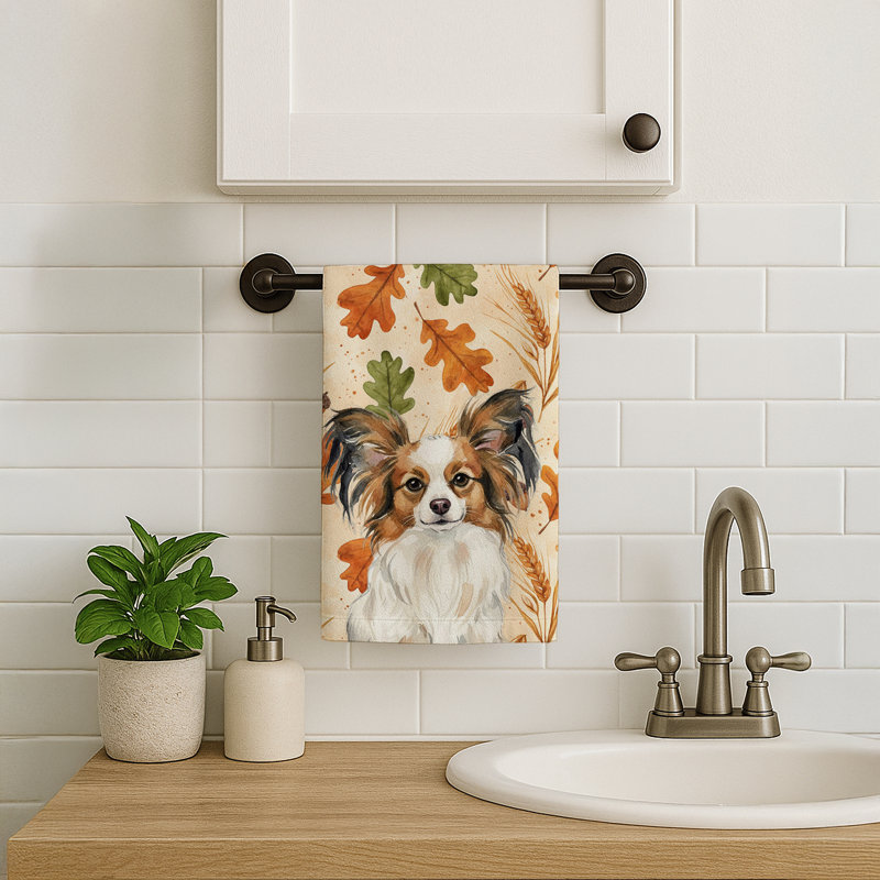 Serviette de cuisine tricolore Sheltie, Blanc avec papillon sable