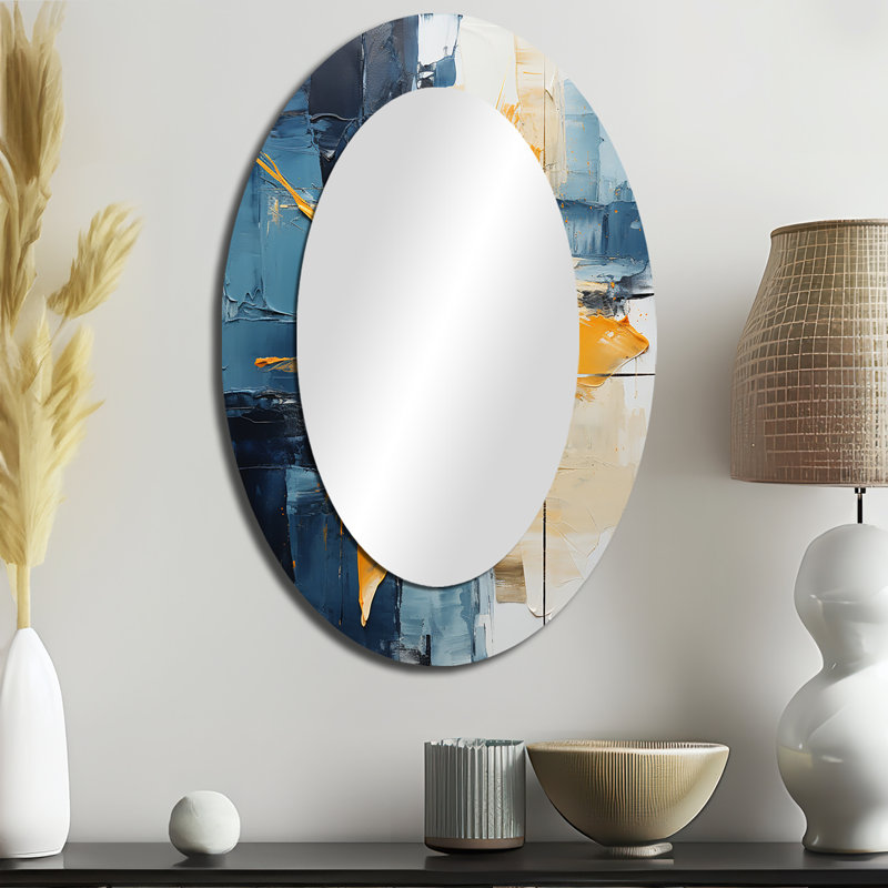 Abstract Layers I - Modern Oval Wall Mirror, 36" x 24"