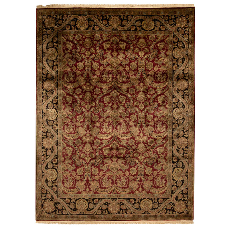 Hand Knotted Area Rug in Red And Black