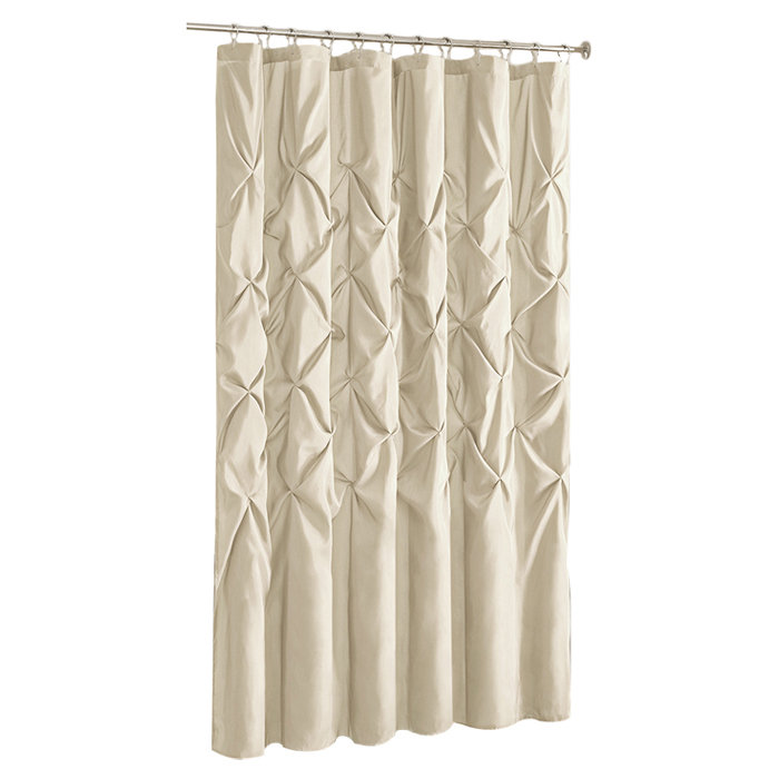 Ivory Tufted Faux Silk Shower Curtain, 72 x 72 Inches