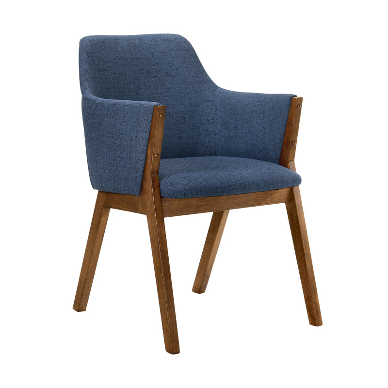 Chaises d'appoint de salle à manger avec accoudoirs en tissu et bois Moberly, Bleu, Noyer