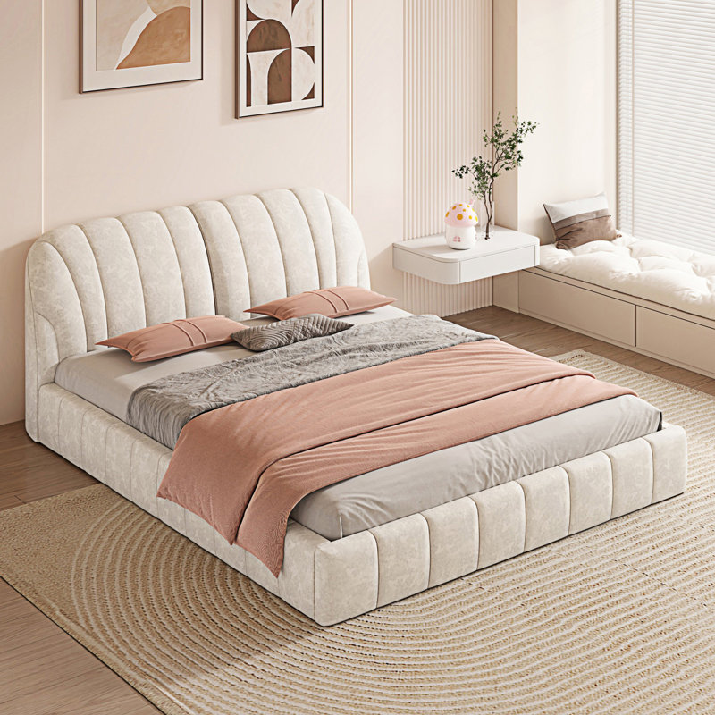 Grand lit plateforme tapissier Modern, Beige