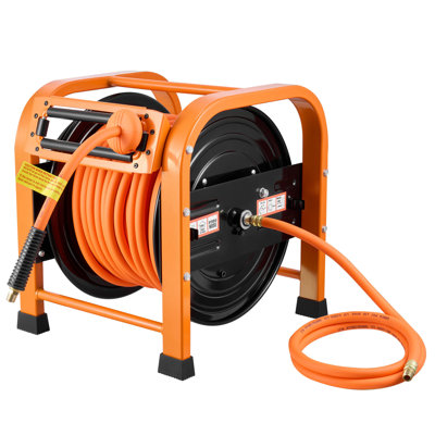 Retractable Air Hose Reel, 100 FT PVC Air Hose Max 300PSI, Auto Rewind Air-Compressor Hoses Reel with 5 ft Lead in, Portable Freestanding Heavy Duty Steel Reel for Garages Workshops
