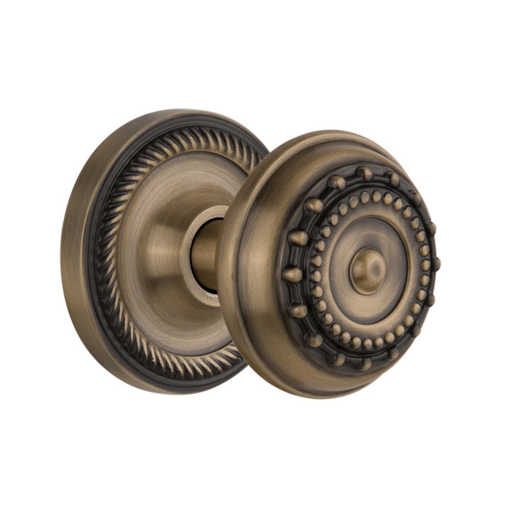 Rosette en corde avec poignée de porte Meadows, Laiton antique, 2 3/8 po