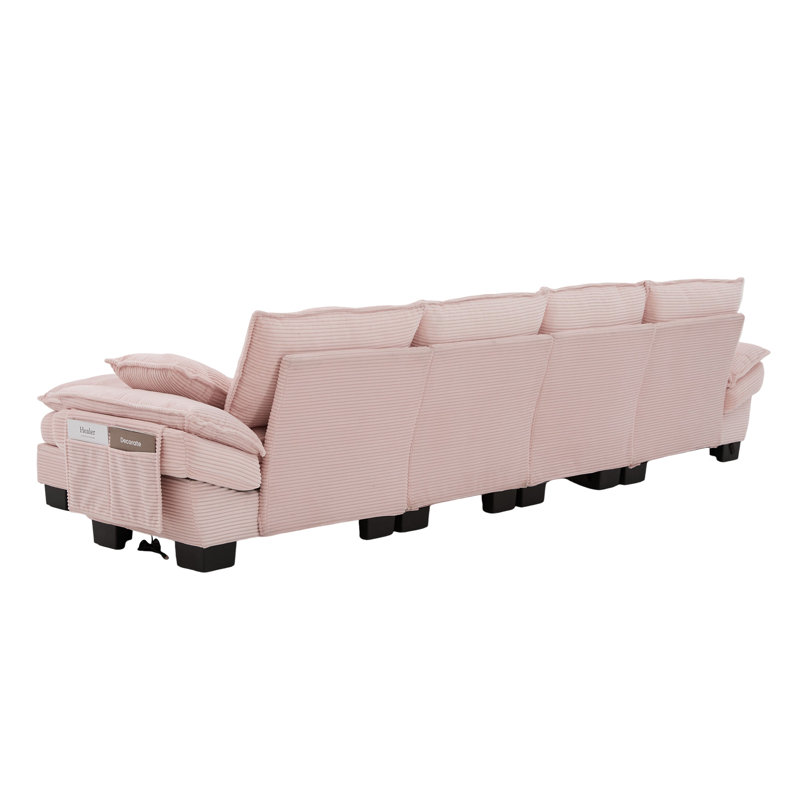 Boneless Sectional Cloud Modular Sofa, Pink, 33.07" H x 129.92" W x 51.97" D