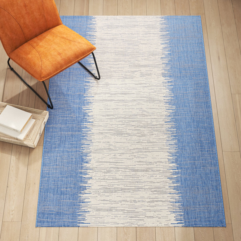 Cura Modern Strie' Blue/Beige Indoor/Outdoor Rug, Rectangle 5'3" x 7'7"
