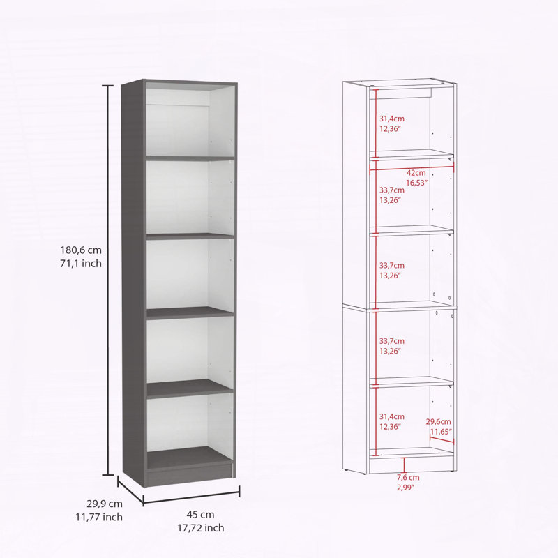 Bibliothèque Home Xs avec tablettes à 5 niveaux et conception mince