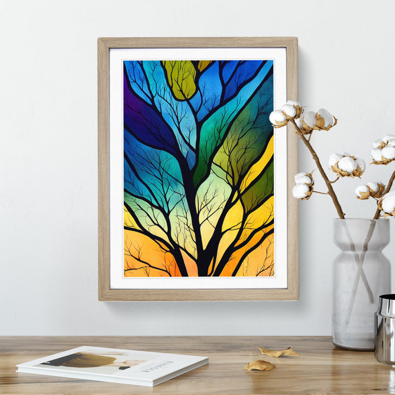 Abstract Tree In Colour No.7 - Single Picture Frame Print, 46cm H x 34cm W x 2cm D, Oak Framed