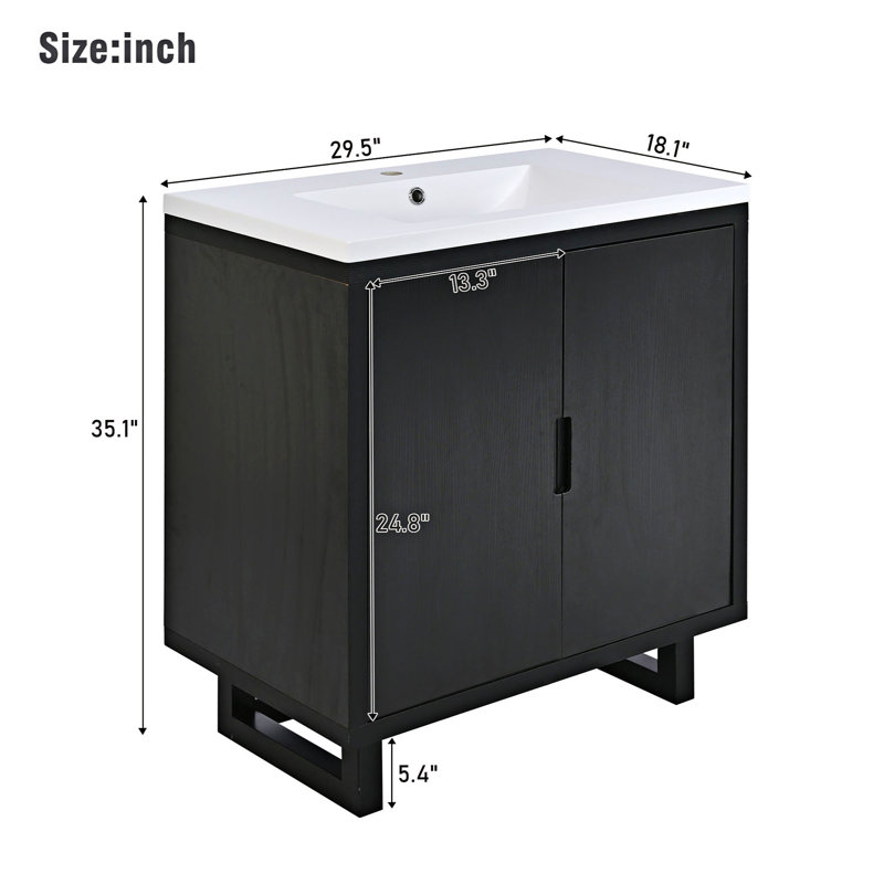 Mummert Free Standing Single Bathroom Vanity with Resin Top, Black