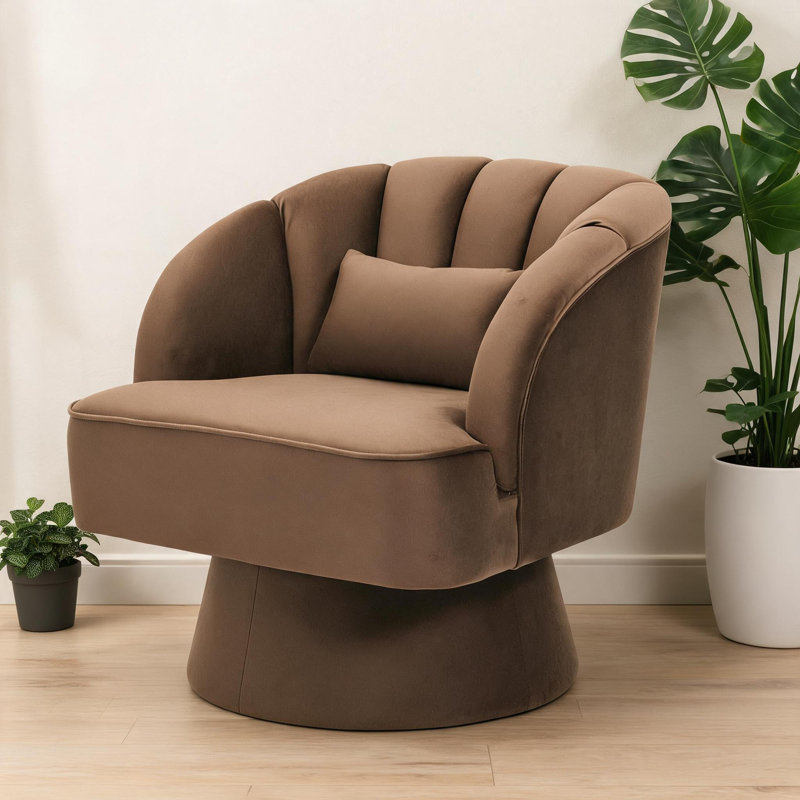 Upholstered Swivel Accent Chair, Velvet Brown