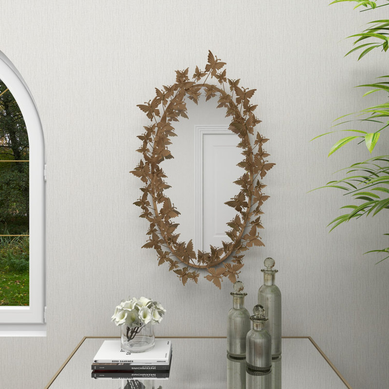Maribel Gold Metal Oval 3D Butterfly Wall Mirror 19" x 5" x 33"