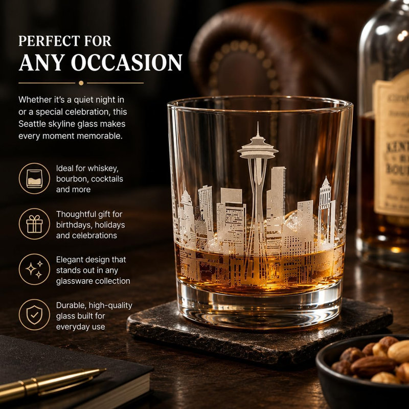 Engraved Whiskey Glass Seattle Skyline