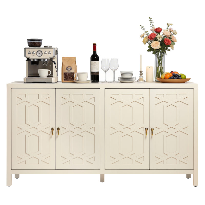 Sideboard Cabinet With Adjustable Shelves And 4 Doors, Beige