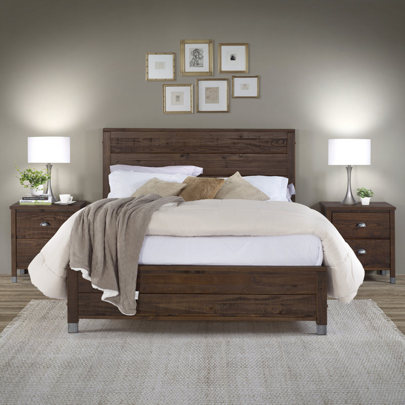 Lanora Solid Wood Panel Bed, Queen, Walnut