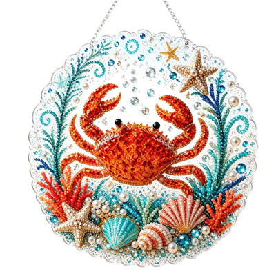 Acrylic decorative object DIY  Hanging Ornament  Acrylic Sea  Jellyfish Turtle   Round Diamond Art Wall Hanging Decor  Unfinished Handmade  Kit