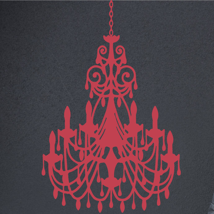 Décalcomanie murale lustre ornée, Rouge Dahlia, H 48 po x l 31 po x P 0,01 po