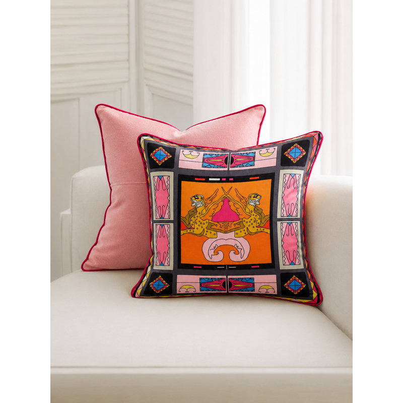 Zeugma Mosaic Printed Silk Pillow, Bright Pink