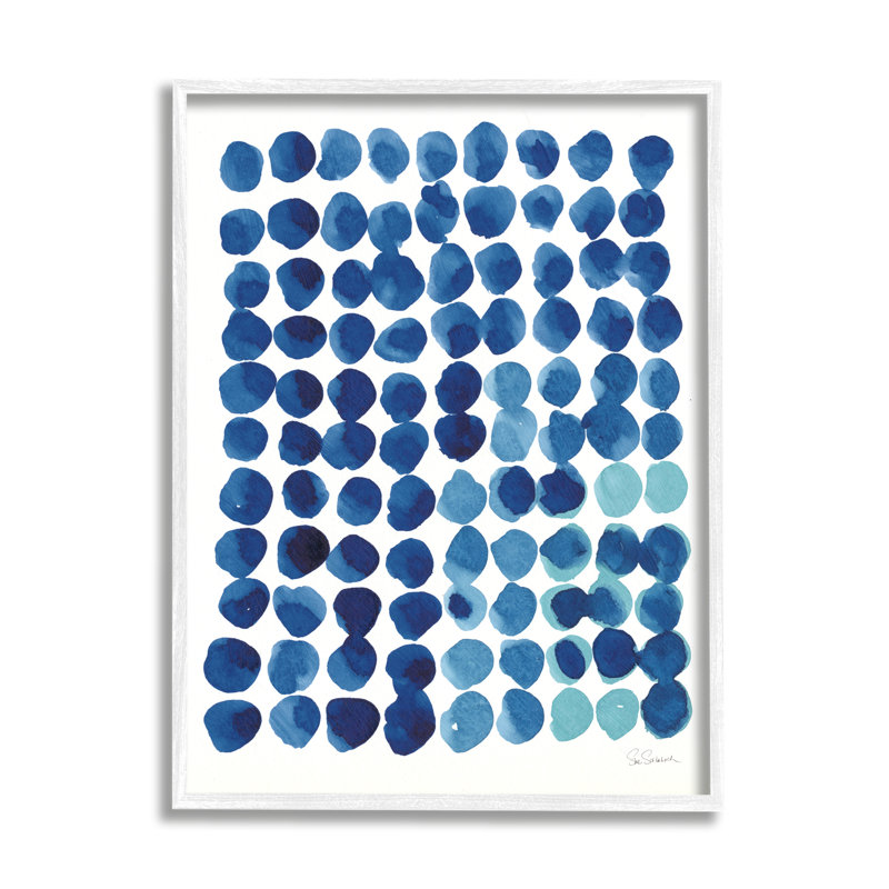 Motif à pois bleu, forme de cercle, grille, aquarelle blanche, estampe numérique, art texturé par Sue Schlabach