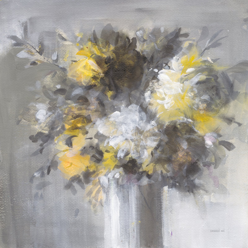 «Weekend Bouquet Yellow Gray» par Danhui Nai - peinture sur toile tendue, H 12 po x l 12 po x P 1,25 po, Non