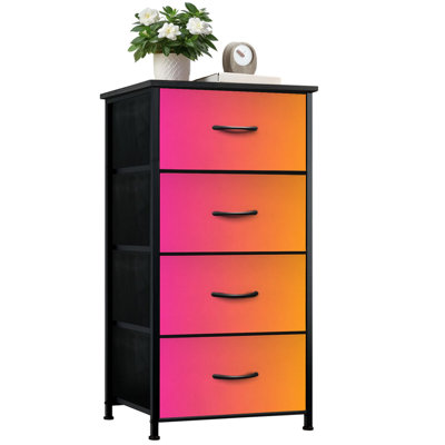 4 Drawer Vertical Storage Dresser Vibrant Hot Pink Fuchsia Neon Purple blurred motion Abstract light with Wood Top Fabric Pull Drawers