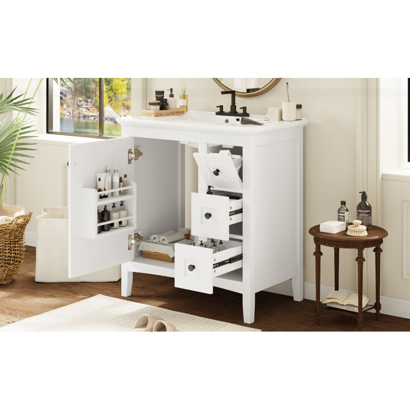 Meuble-lavabo de 30 po avec lavabo en céramique, Blanc