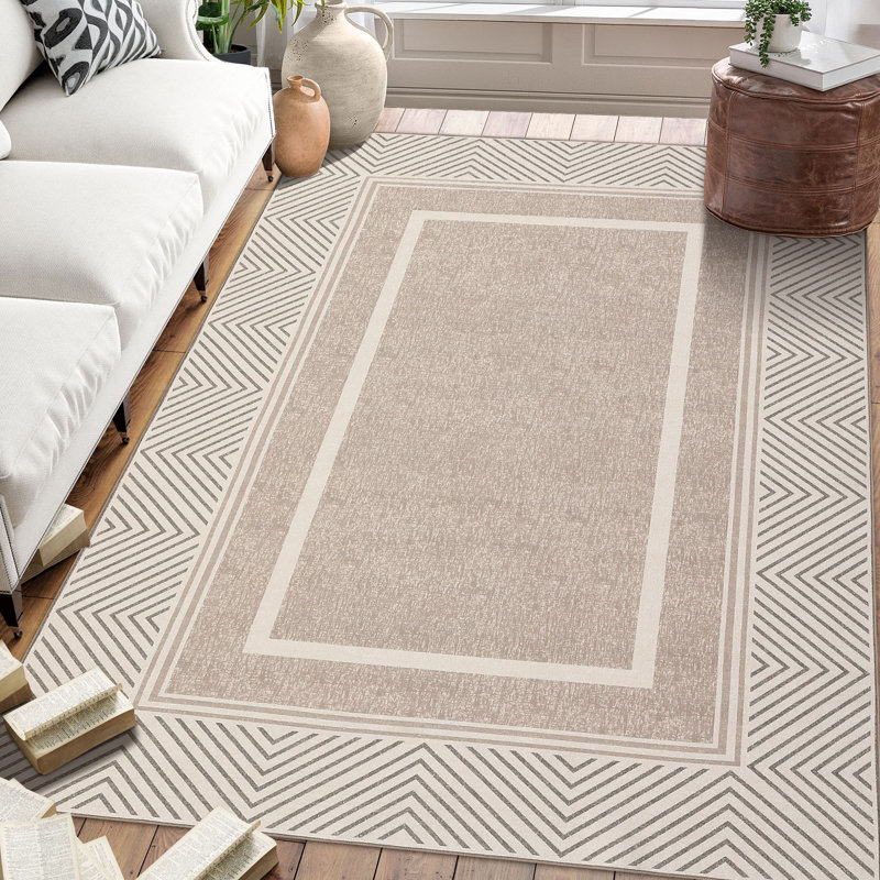 Tapis décoratif lavable à tapis à bordure géométrique pour salon de chambre à coucher, Rectangle 9 pi x 12 pi