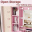 Meuble-lavabo lumineux avec prise de courant, support pour sèche-cheveux et tabouret, coiffeuse compacte pour petite chambre à coucher, option multicolore (rose)-375732184