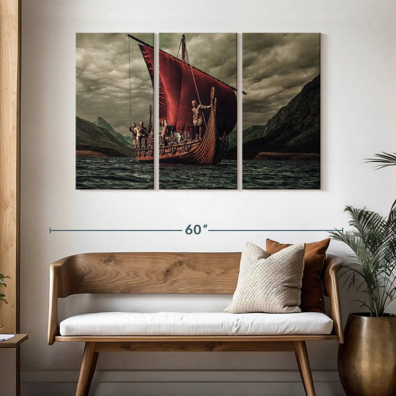 Mehar Vikings On Drakkar Boat, 32" H x 50" W