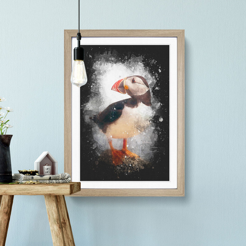'An Atlantic Puffin' - Picture Frame Graphic Art Print, 33cm H x 24cm W x 2cm D, Oak Framed