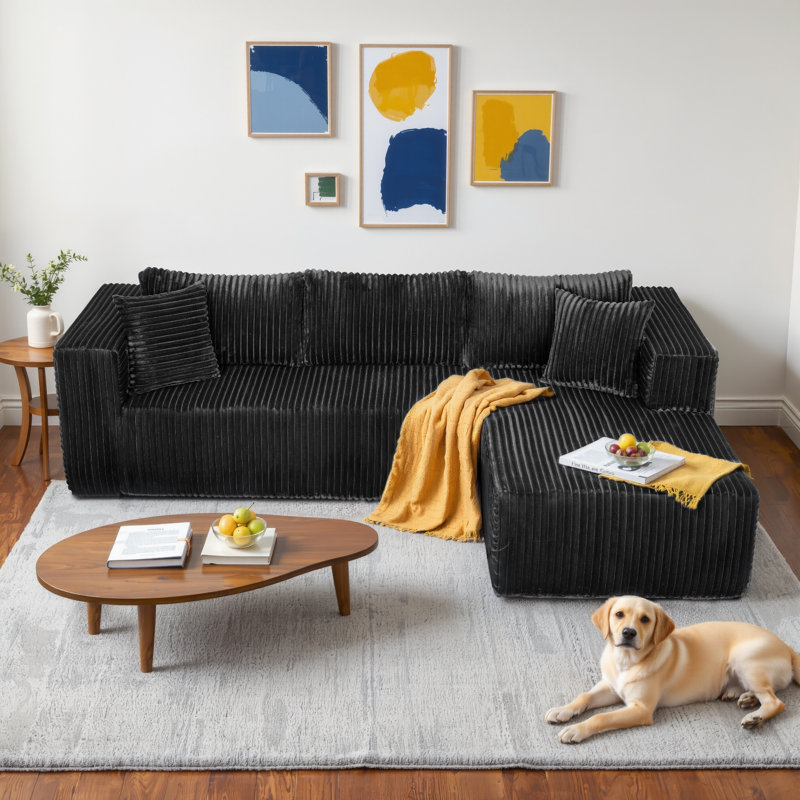 Canapé modulaire 105 po Cloud avec méridienne en L, revêtement en velours côtelé, assise profonde, rembourré par compression, aucun assemblage requis, mobilier moderne pour le salon