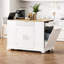 Îlot de cuisine cannelé K&K avec armoire de rangement pour poubelle, prise de courant, support de rangement interne, îlots de cuisine roulants sur 5 roues avec 3 tiroirs, 3 supports latéraux ouverts pour poubelle de 10 gallons-1443141866