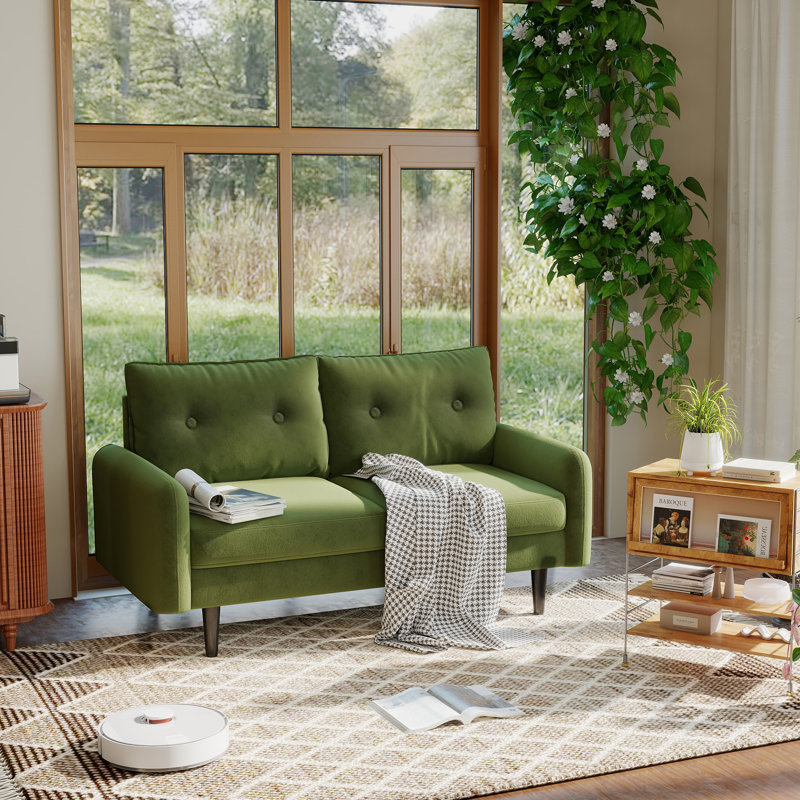 Dotson 58" Velvet Round Arm Sofa Loveseat, Olive Green Velvet
