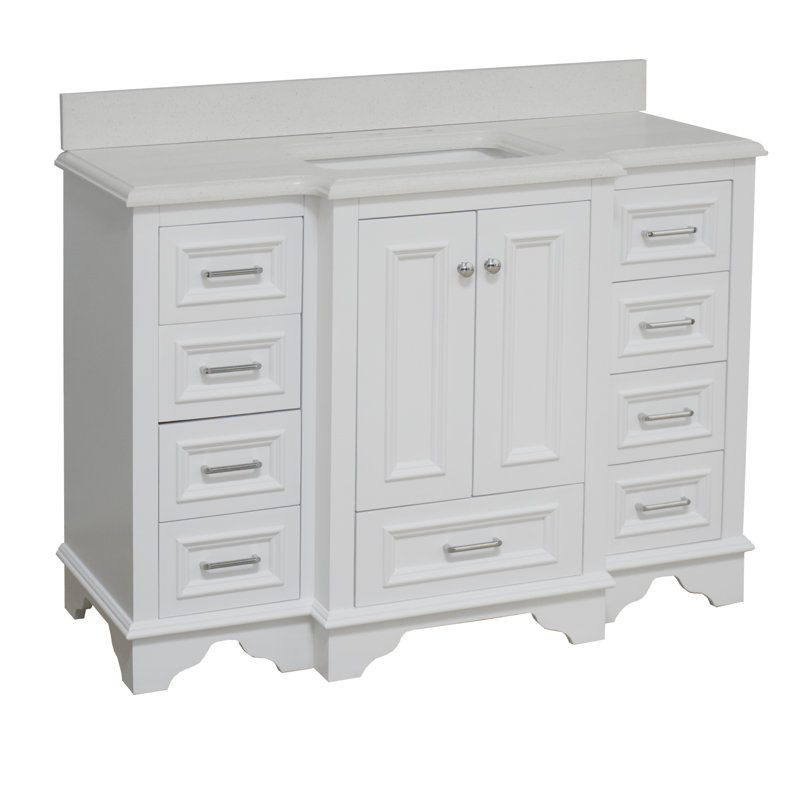 Loughlam 48'' Single Bathroom Vanity with Top, White, Quartz