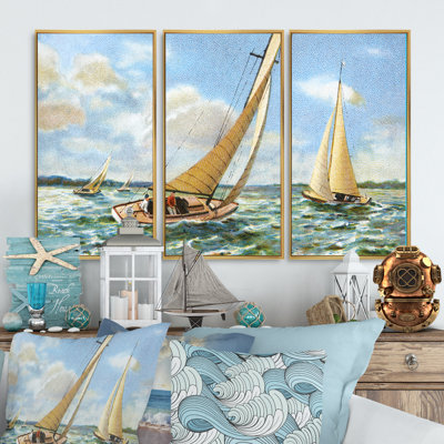 " Vintage Boats Sailing " 3 - Pieces Painting Print