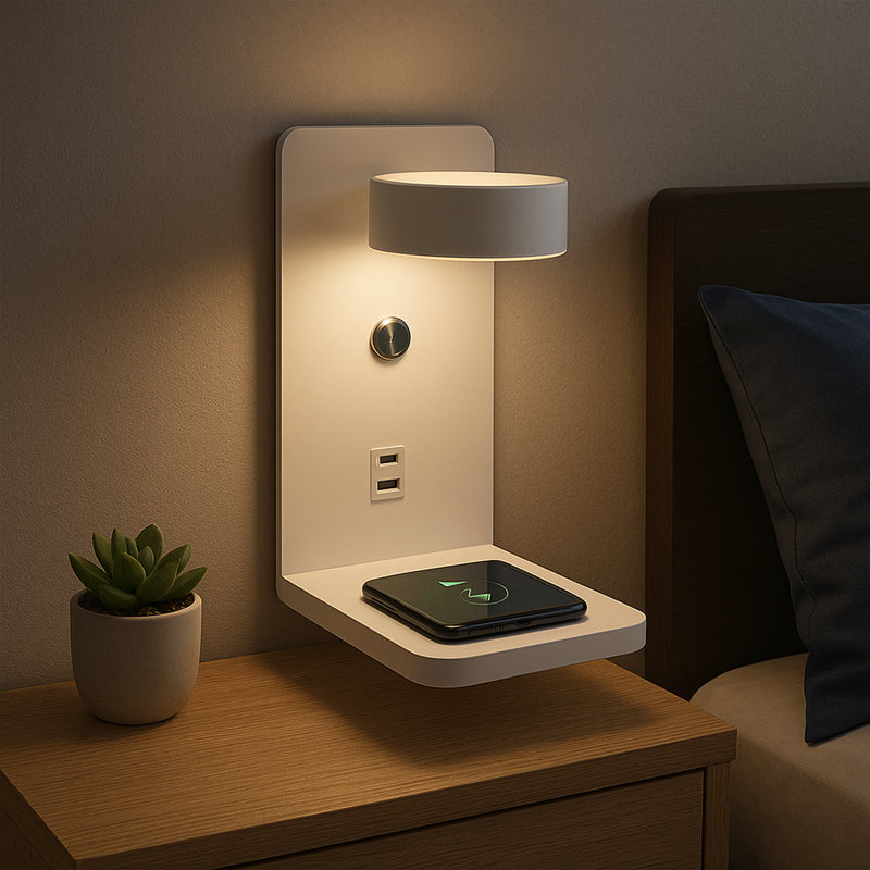 Applique murale de charge sans fil minimaliste avec tête rotative, DEL 3 couleurs et USB / Type-C