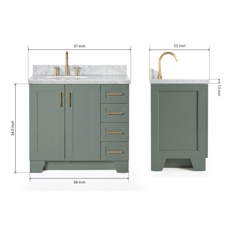 ARIEL TAYLOR 37 IN LEFT OFFSET RECTANGLE SINK VANITY, Oval, Left , Vintage Green