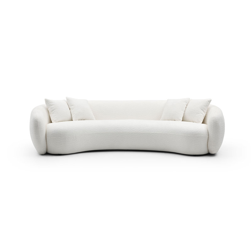 102" 5-Seater Modern Half Moon Sectional Sofa, Boucle Fabric, Curved Design, Teddy Fleece Velvet, White, Boucle - White