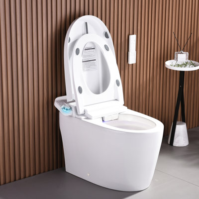 Elongated Tankless Smart Toilet with Bidet, 1.28/1.1 GPF Auto Dual Flush, Heated Seat, Warm Wash/Dryer, Digital Display, Soft-Close, Night Light, Remote Control