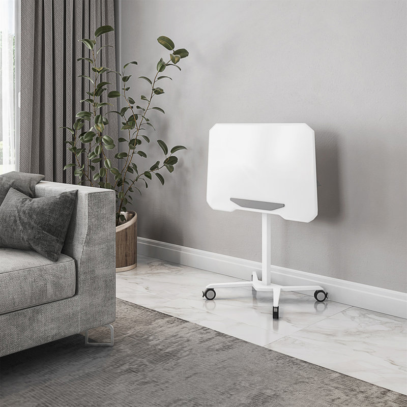 White Sit To Stand Mobile Laptop Computer Stand With Height Adjustable And Tiltable Tabletop