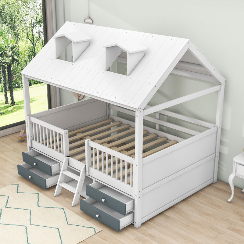 Elderen Kids Loft Bed with Drawers, White, Full