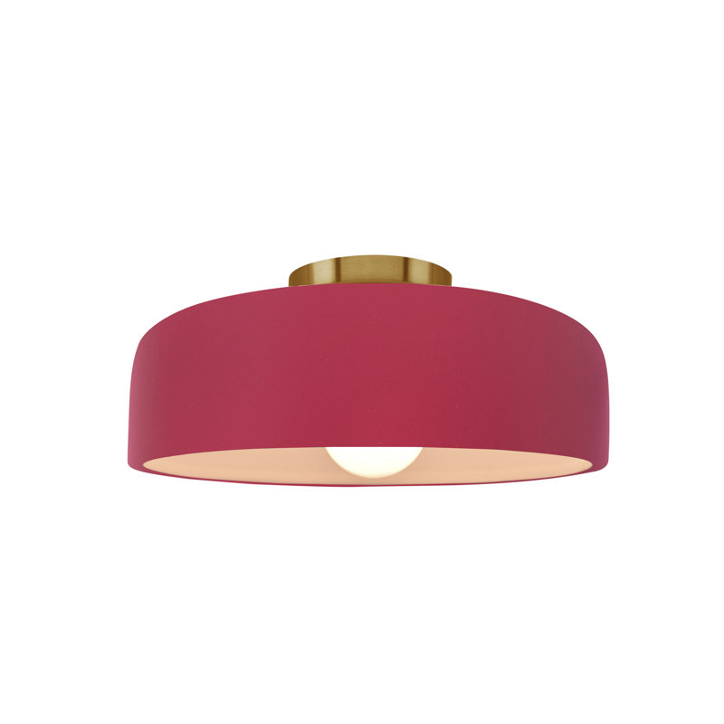 Plafonnier semi-encastré en céramique Dottie, Cerise, Laiton brossé, H 6 po x l 10 po x P 10 po