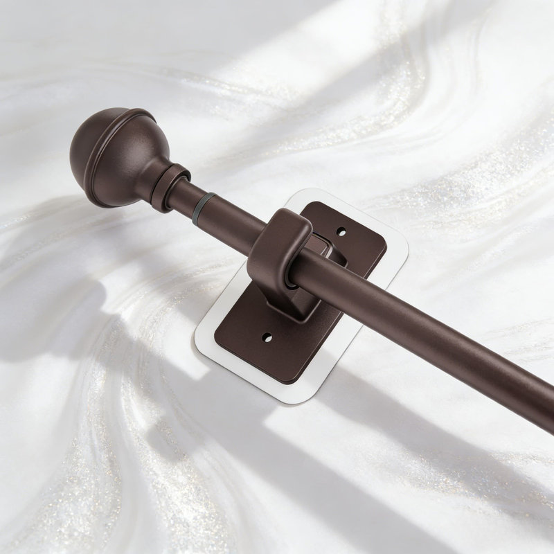 Tringle à rideaux sans perceuse avec supports adhésifs, tringle à tension réglable pour fenêtres de 27 à 52 pouces, installation sans dommages pour les locataires, finition bronze