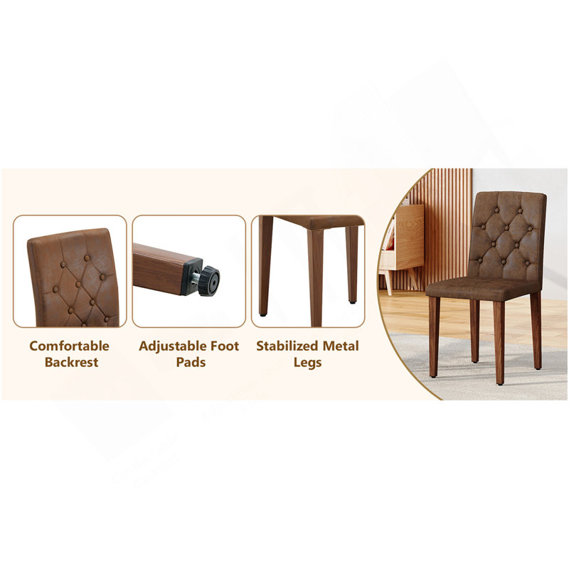 Chaise de salle à manger 4 pièces en tissu brun: ergonomique avec dossier à boucle, hauteur de 35 pouces, pieds en métal noyer, alliant confort et texture. Convient aux restaurants, salles de banquet, etc.