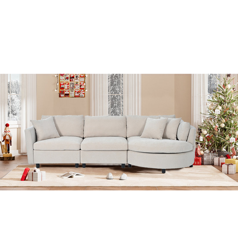 Canapé modulaire à méridienne rembourré Lousha, Mélange de polyester beige