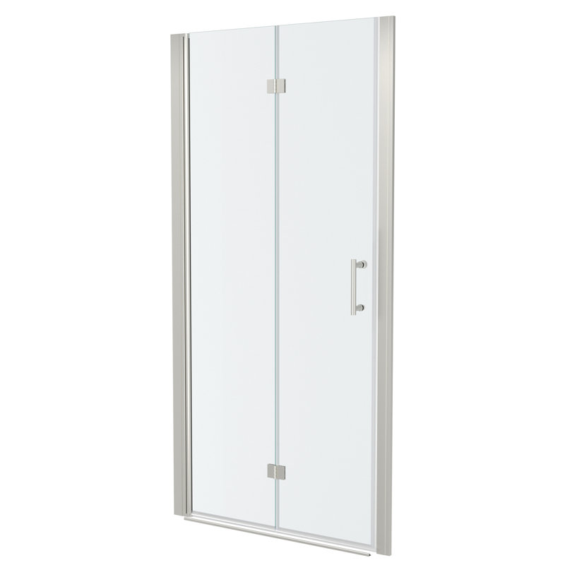 34"W X 72"H Fold Frameless Shower Door With Tempered Glass, Brushed Nickel