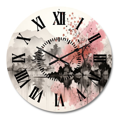 Asian Art Sumi Lake III - Asian Black Face Wall Clock