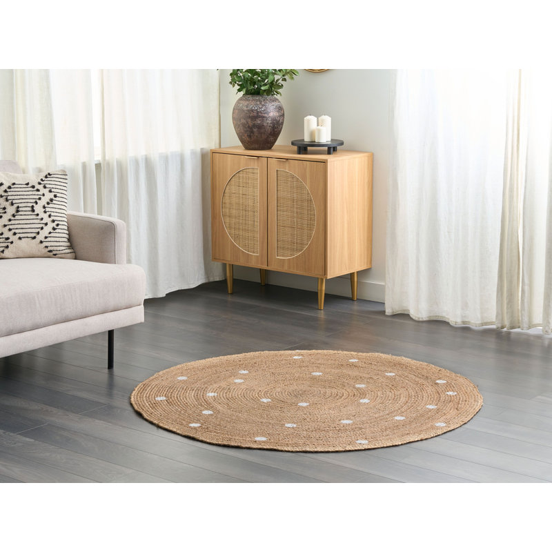 Alafia Round 140 cm x 140 cm Polka Dots Jute / Sisal Hand Braided Area Rug
